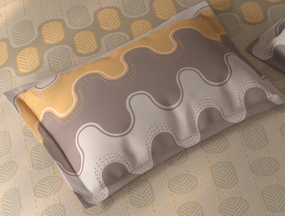 Spaces Fiora Beige Geometric 100% Cotton Single Bedsheet with 1 Pillow Covers - 59 x 89 Inches