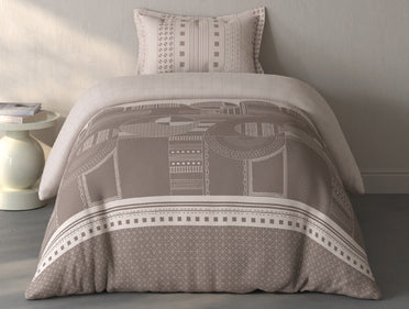 Spaces Fiora Light Taupe Geometric 100% Cotton Single Bedsheet with 1 Pillow Covers - 59 x 89 Inches