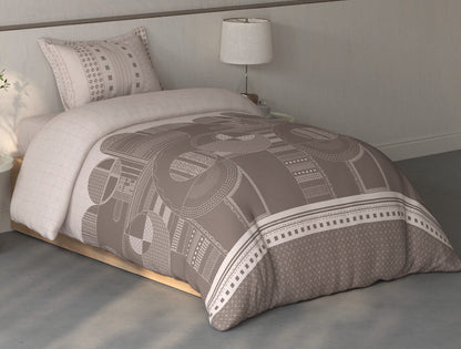 Spaces Fiora Light Taupe Geometric 100% Cotton Single Bedsheet with 1 Pillow Covers - 59 x 89 Inches