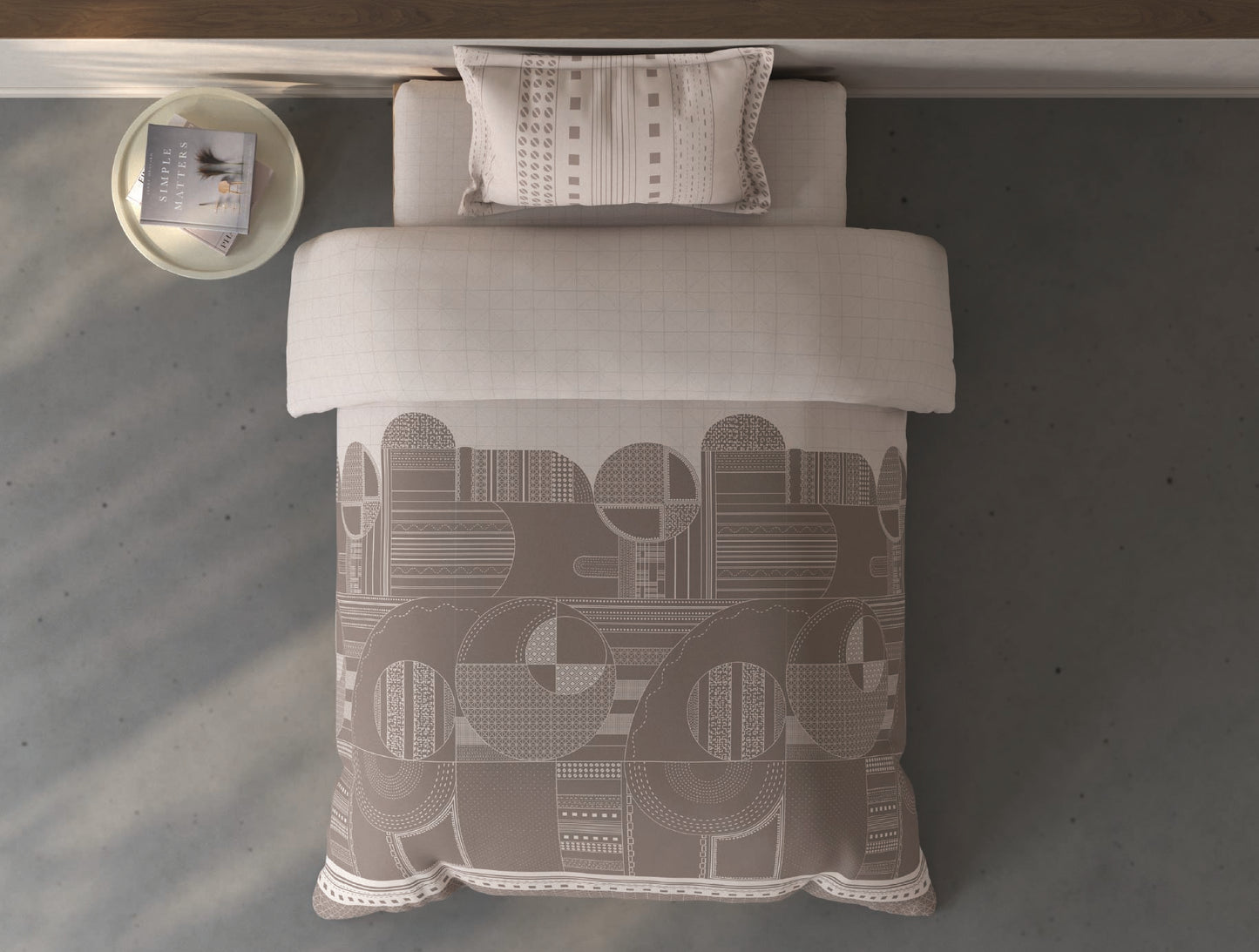 Spaces Fiora Light Taupe Geometric 100% Cotton Single Bedsheet with 1 Pillow Covers - 59 x 89 Inches