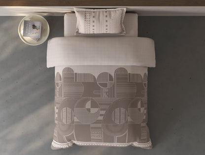 Spaces Fiora Light Taupe Geometric 100% Cotton Single Bedsheet with 1 Pillow Covers - 59 x 89 Inches
