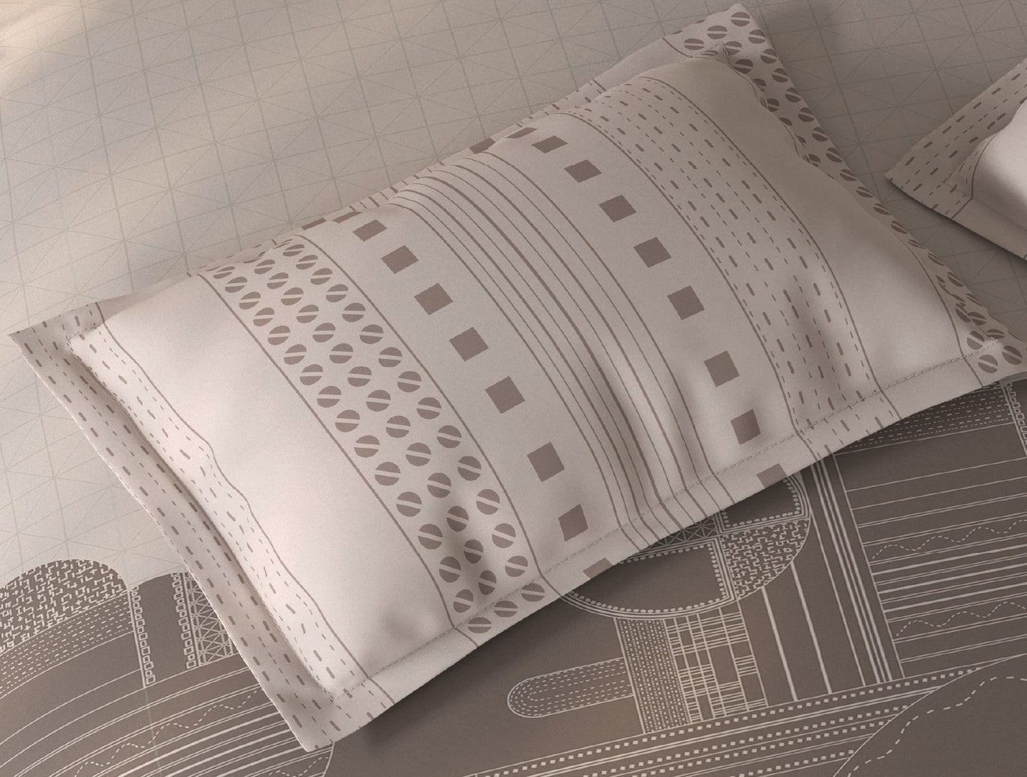 Spaces Fiora Light Taupe Geometric 100% Cotton Single Bedsheet with 1 Pillow Covers - 59 x 89 Inches