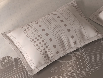 Spaces Fiora Light Taupe Geometric 100% Cotton Single Bedsheet with 1 Pillow Covers - 59 x 89 Inches