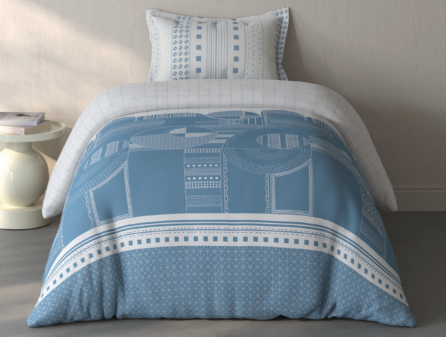 Spaces Fiora Light Grey Geometric 100% Cotton Single Bedsheet with 1 Pillow Covers - 59 x 89 Inches
