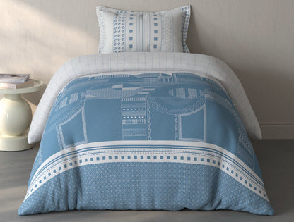 Spaces Fiora Light Grey Geometric 100% Cotton Single Bedsheet with 1 Pillow Covers - 59 x 89 Inches