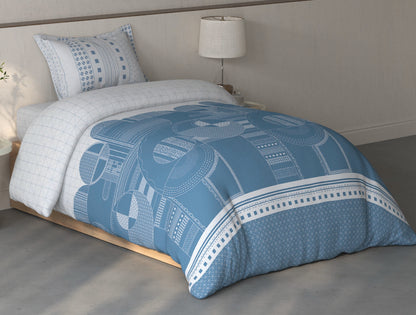 Spaces Fiora Light Grey Geometric 100% Cotton Single Bedsheet with 1 Pillow Covers - 59 x 89 Inches