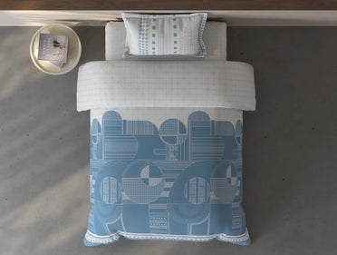 Spaces Fiora White Onyx Geometric 100% Cotton Single Bedsheet with 1 Pillow Covers - 59 x 89 Inches