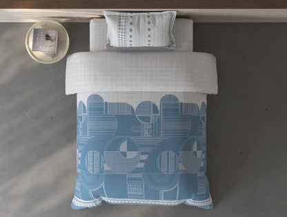 Spaces Fiora Light Grey Geometric 100% Cotton Single Bedsheet with 1 Pillow Covers - 59 x 89 Inches
