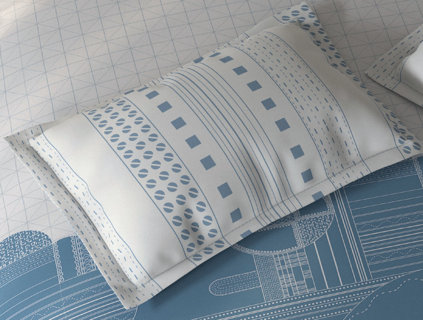 Spaces Fiora Light Grey Geometric 100% Cotton Single Bedsheet with 1 Pillow Covers - 59 x 89 Inches