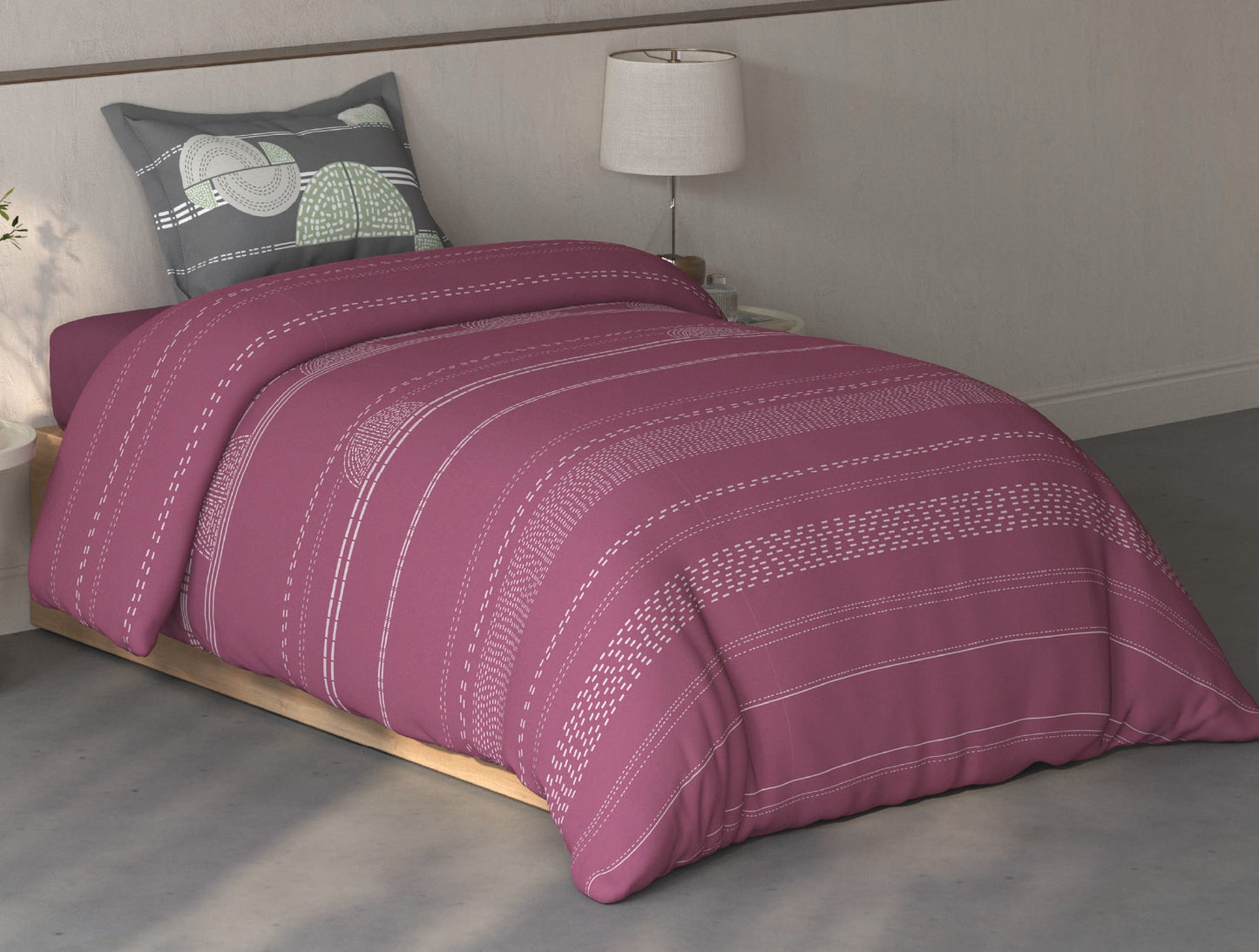 Spaces Fiora Dark Blush Geometric 100% Cotton Single Bedsheet with 1 Pillow Covers - 59 x 89 Inches