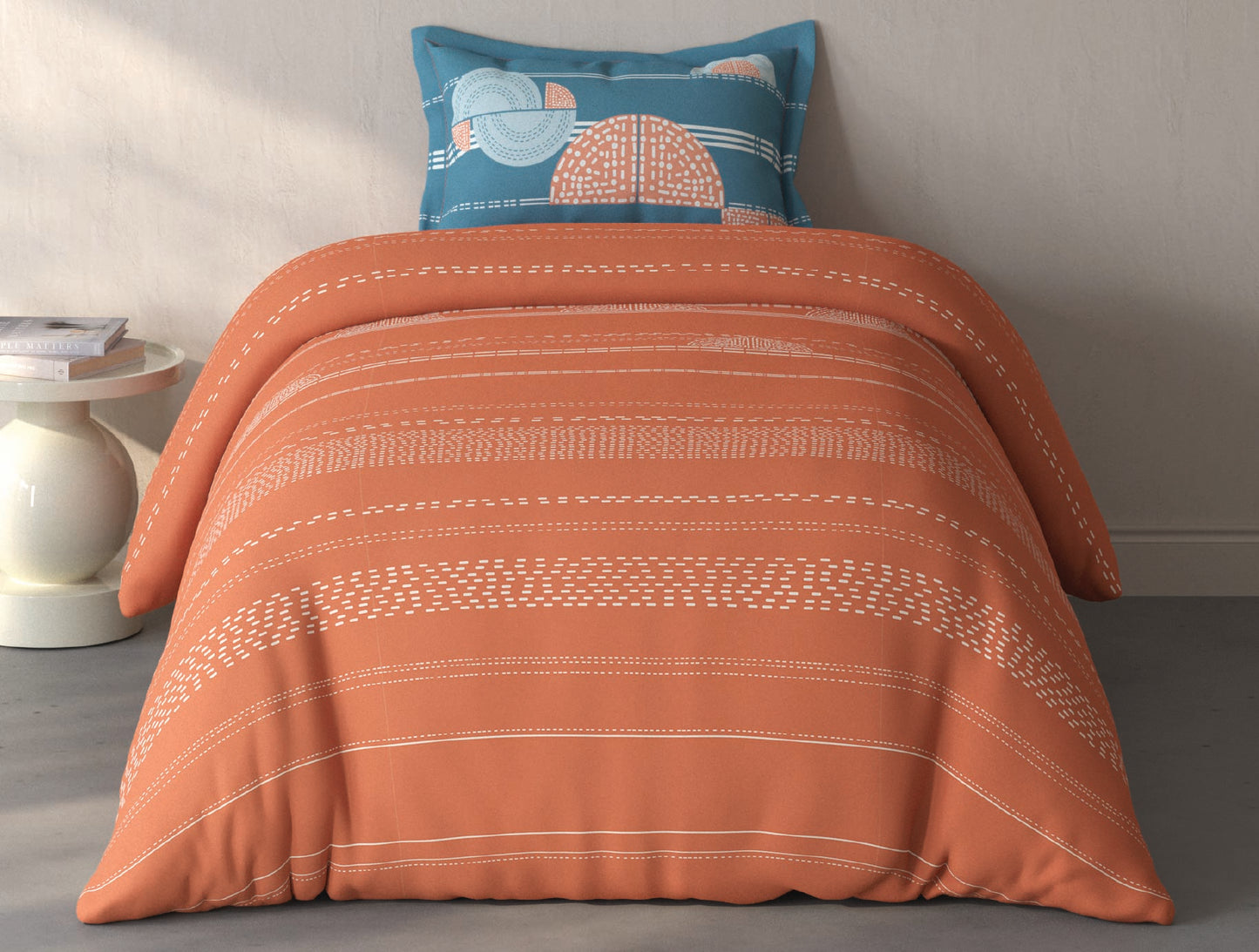 Spaces Fiora Rust Geometric 100% Cotton Single Bedsheet with 1 Pillow Covers - 59 x 89 Inches