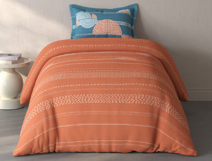 Spaces Fiora Rust Geometric 100% Cotton Single Bedsheet with 1 Pillow Covers - 59 x 89 Inches