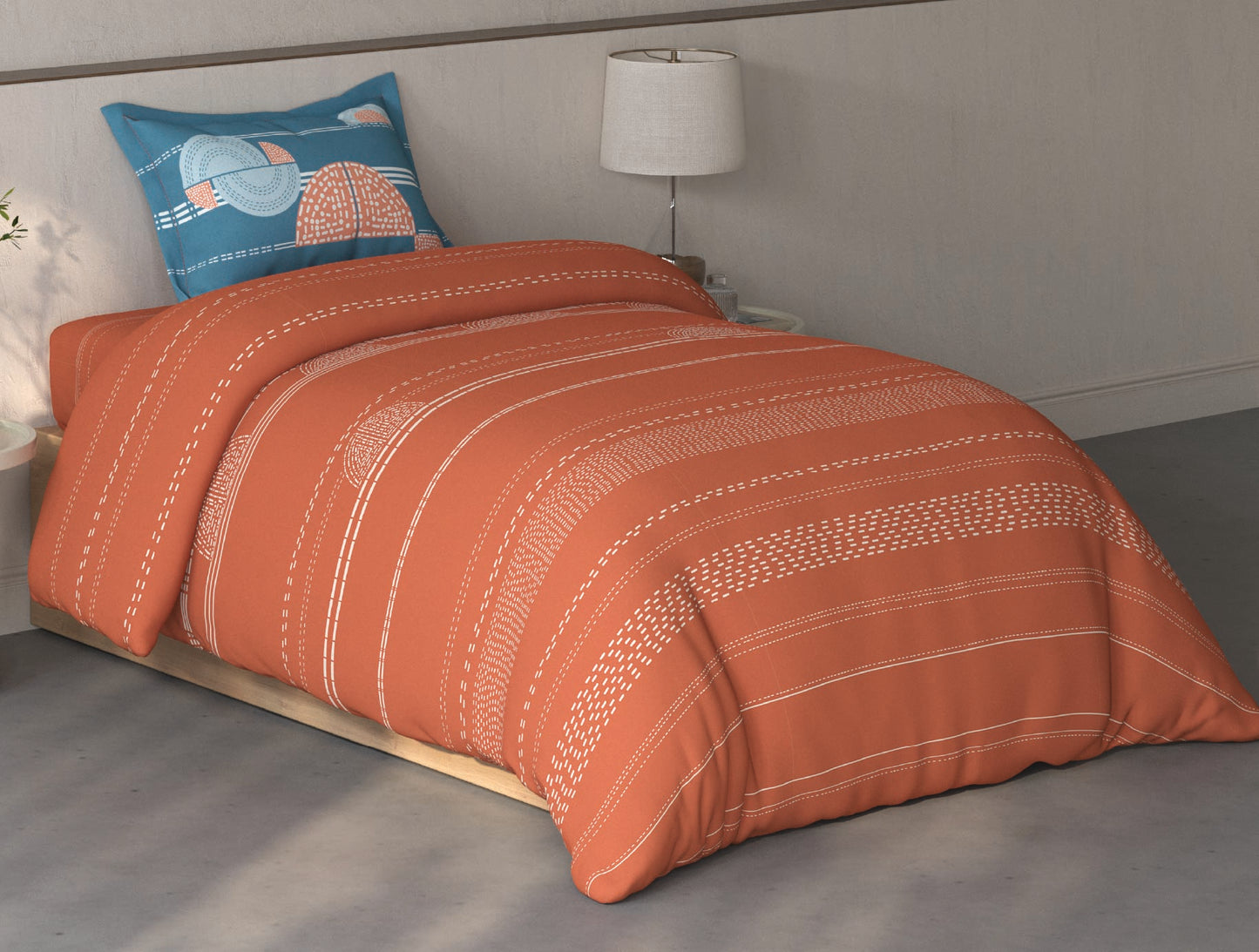 Spaces Fiora Rust Geometric 100% Cotton Single Bedsheet with 1 Pillow Covers - 59 x 89 Inches