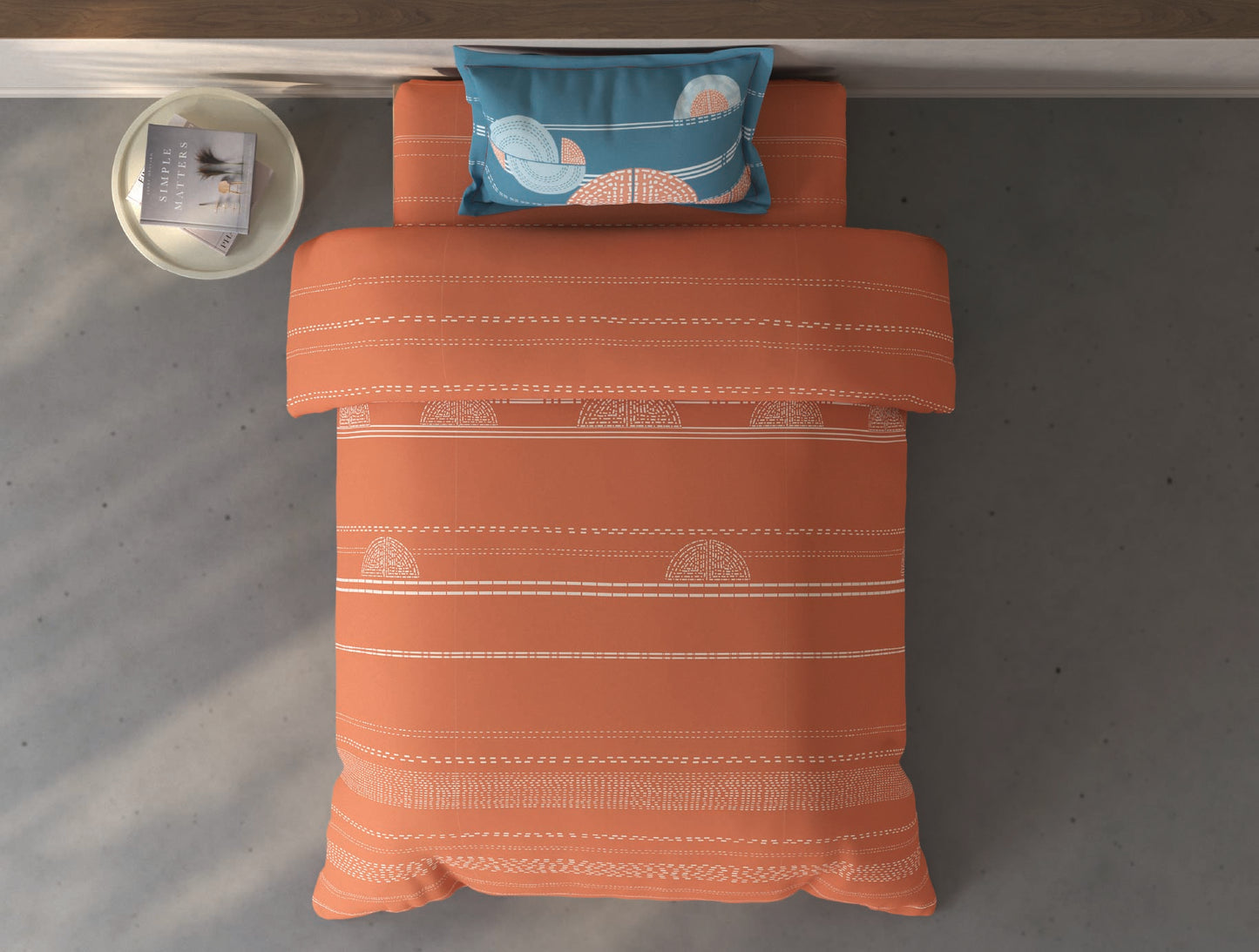 Spaces Fiora Rust Geometric 100% Cotton Single Bedsheet with 1 Pillow Covers - 59 x 89 Inches