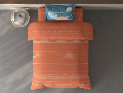 Spaces Fiora Rust Geometric 100% Cotton Single Bedsheet with 1 Pillow Covers - 59 x 89 Inches