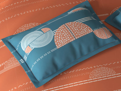 Spaces Fiora Rust Geometric 100% Cotton Single Bedsheet with 1 Pillow Covers - 59 x 89 Inches