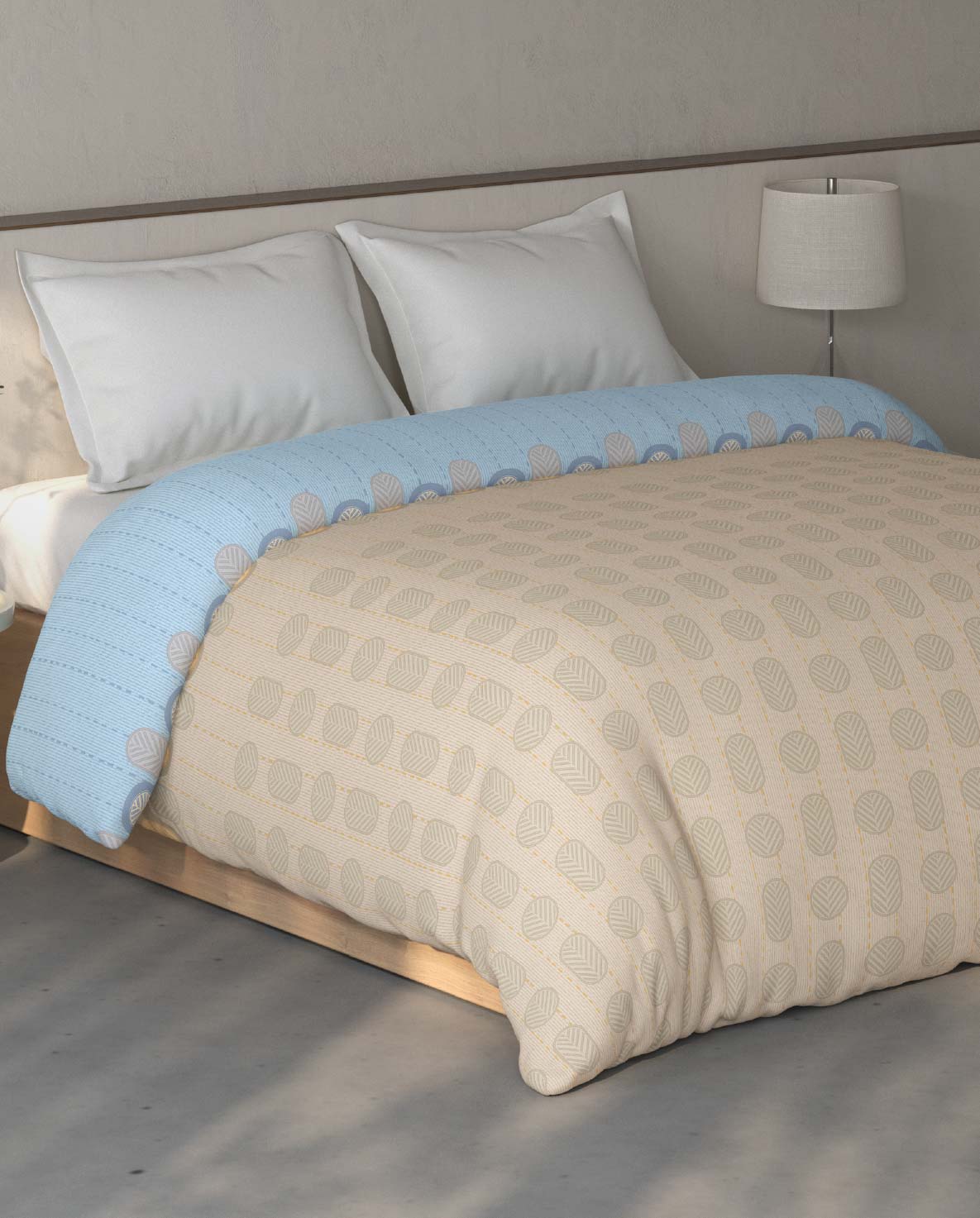 Spaces Fiora 100% Cotton Geometric Beige Double Quilt - 88 x 106 Inches