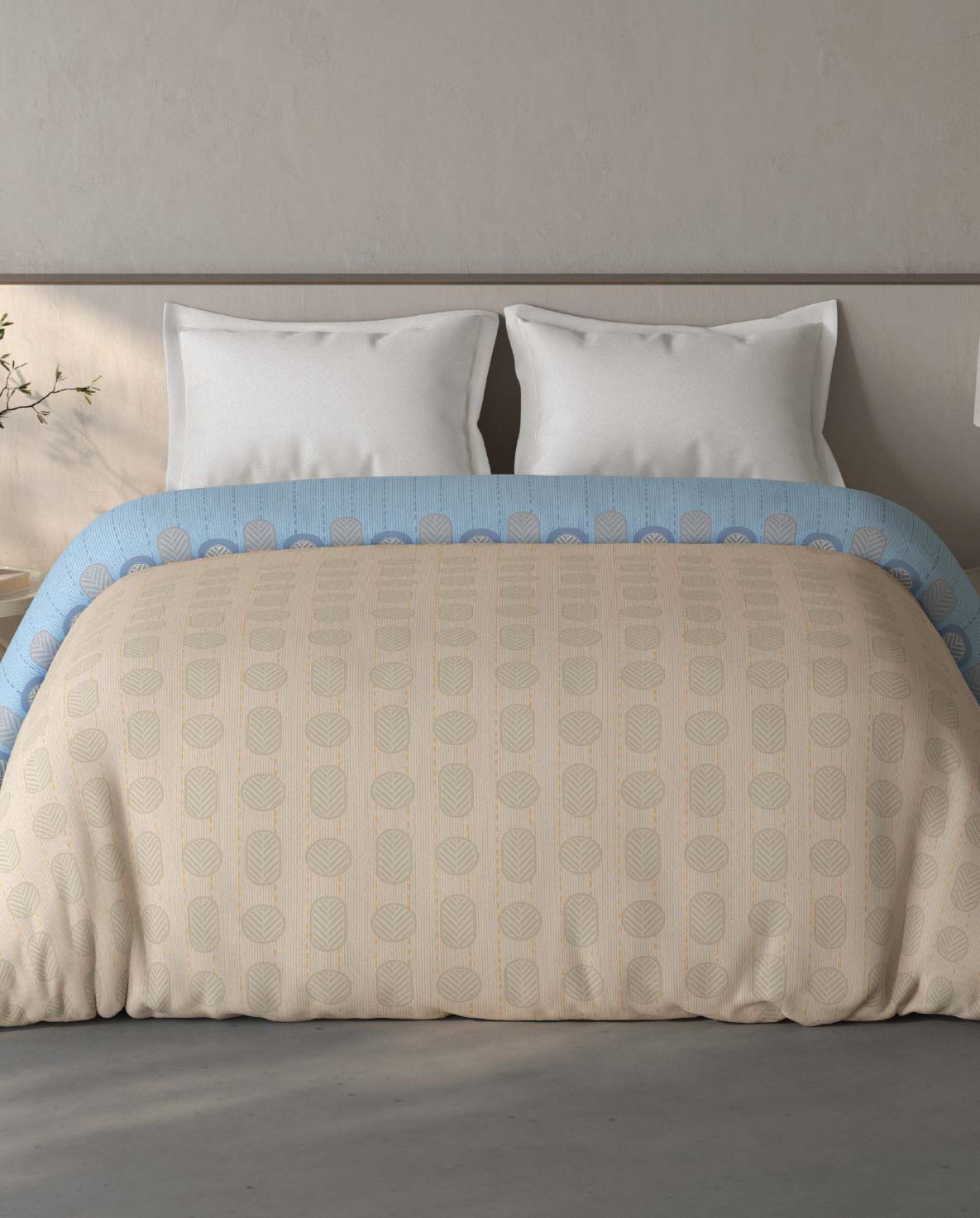 Spaces Fiora 100% Cotton Geometric Beige Double Quilt - 88 x 106 Inches