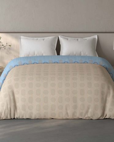 Spaces Fiora 100% Cotton Geometric Beige Double Quilt - 88 x 106 Inches