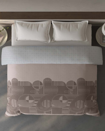 Spaces Fiora 100% Cotton Geometric Light Taupe Double Quilt - 88 x 106 Inches