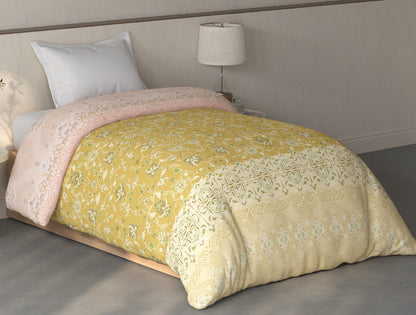 Spaces Fiora Light Yellow Ornate 100% Cotton Single Quilt Blanket - 59 x 85 Inches