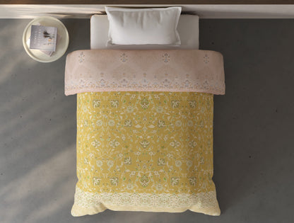 Spaces Fiora Light Yellow Ornate 100% Cotton Single Quilt Blanket - 59 x 85 Inches