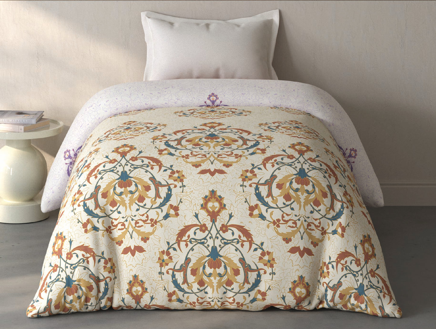 Spaces Fiora Light Yellow Ornate 100% Cotton Single Quilt Blanket - 59 x 85 Inches