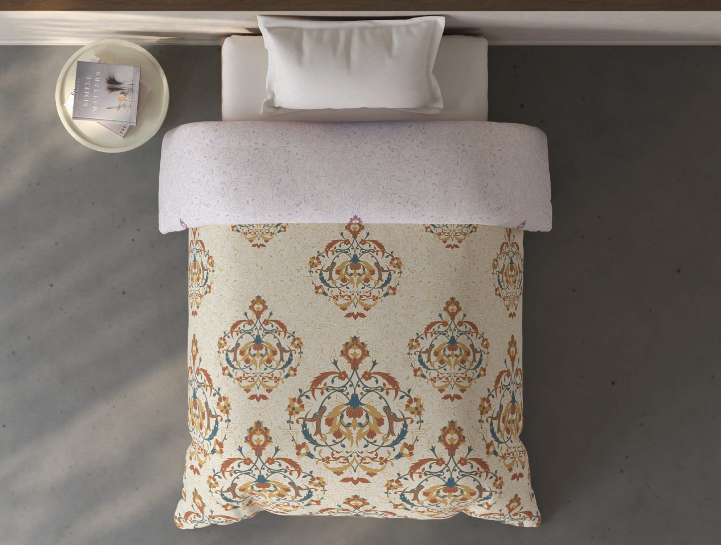 Spaces Fiora Cream Ornate 100% Cotton 144 TC Single Quilt Blanket - 59 x 85 Inches