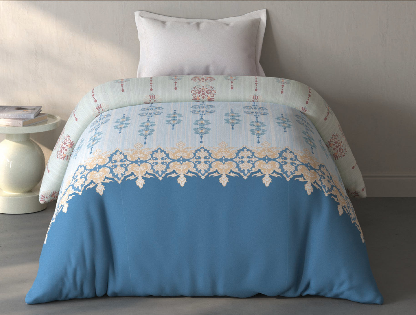 Spaces Fiora Light Yellow Ornate 100% Cotton Single Quilt Blanket - 59 x 85 Inches