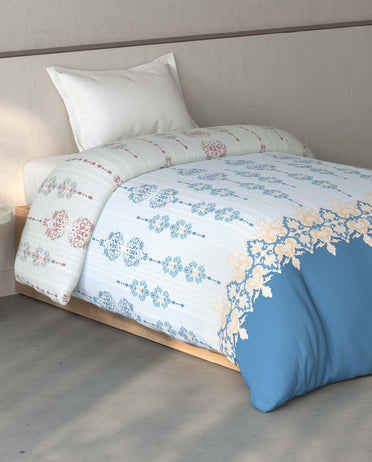 Spaces Fiora Light Blue Ornate 100% Cotton 144 TC Single Quilt Blanket - 59 x 85 Inches