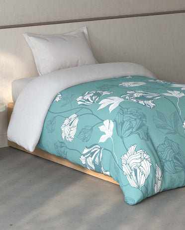 Spaces Fiora Light Teal Ornate 100% Cotton 144 TC Single Quilt Blanket - 59 x 85 Inches