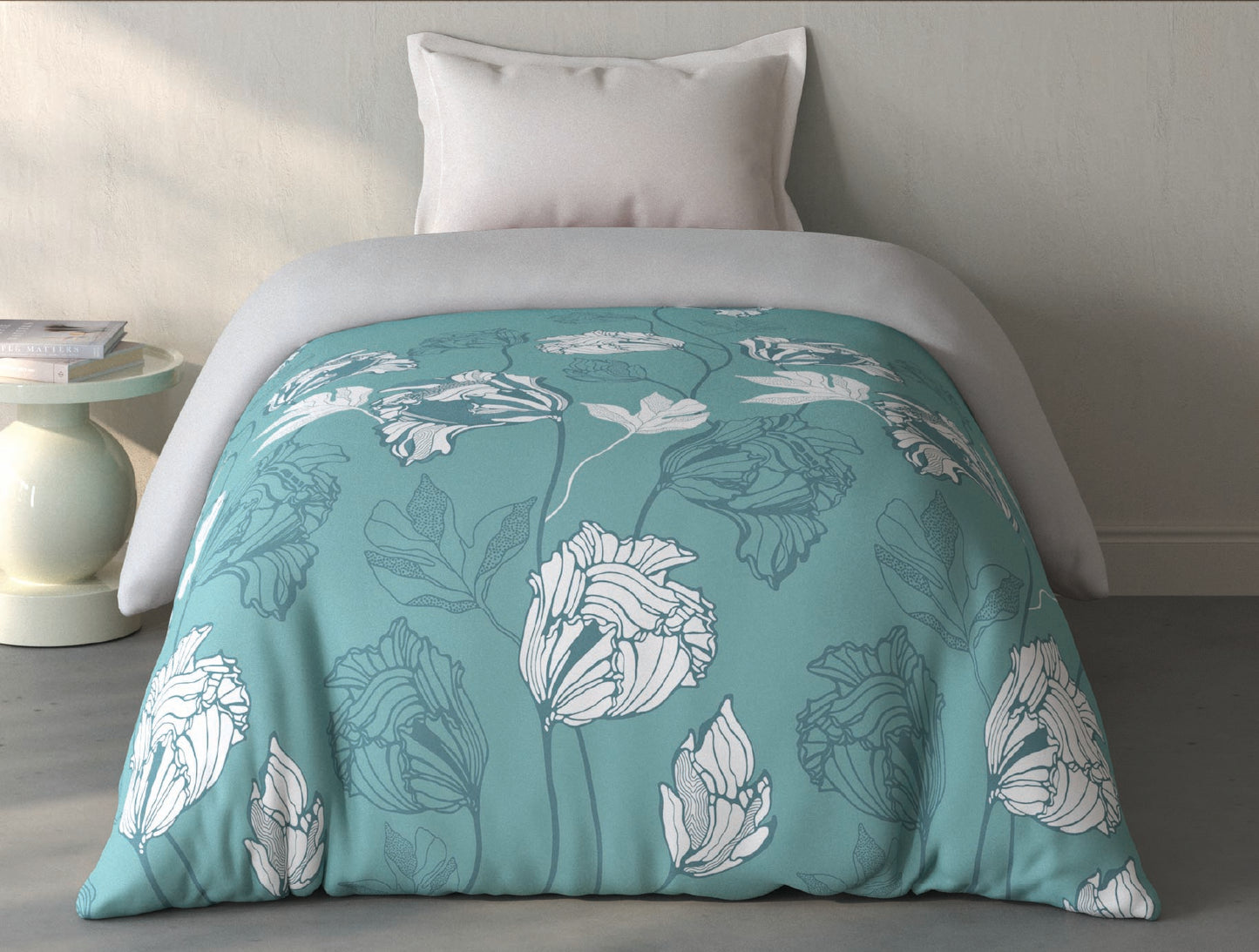 Spaces Fiora Light Teal Ornate 100% Cotton 144 TC Single Quilt Blanket - 59 x 85 Inches