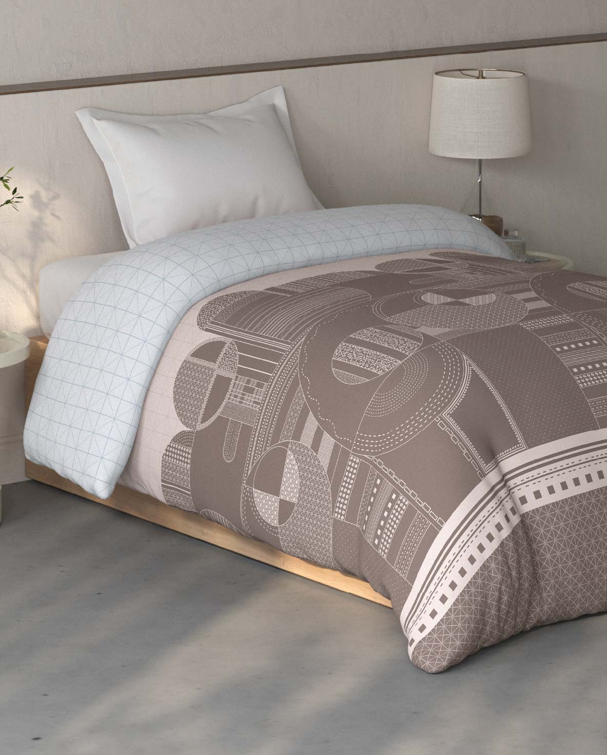 Spaces Fiora Light Taupe Ornate 100% Cotton 144 TC Single Quilt Blanket - 59 x 85 Inches