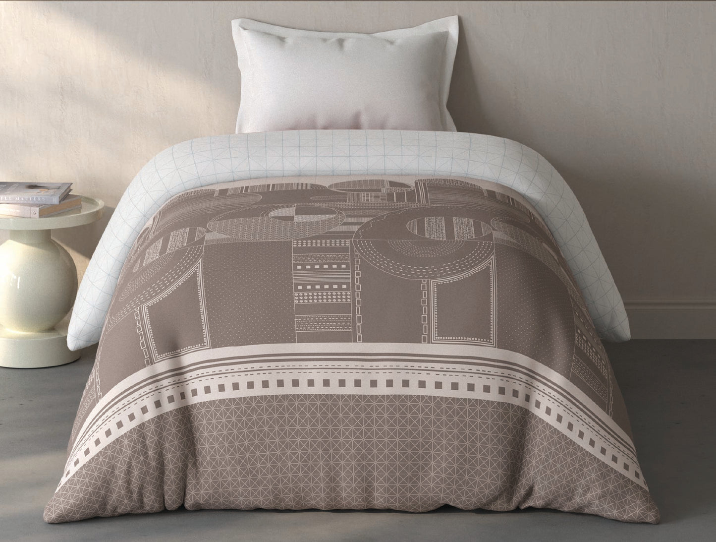 Spaces Fiora Light Taupe Ornate 100% Cotton 144 TC Single Quilt Blanket - 59 x 85 Inches