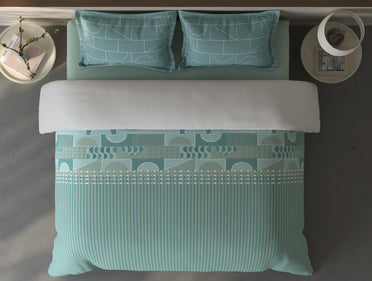 Spaces Fiora Light Green Geometric 100% Cotton Bedding Set - 108 x 108 Inches