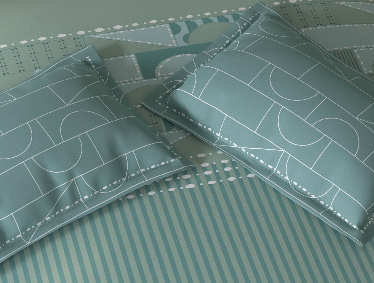 Spaces Fiora Light Green Geometric 100% Cotton Bedding Set - 108 x 108 Inches