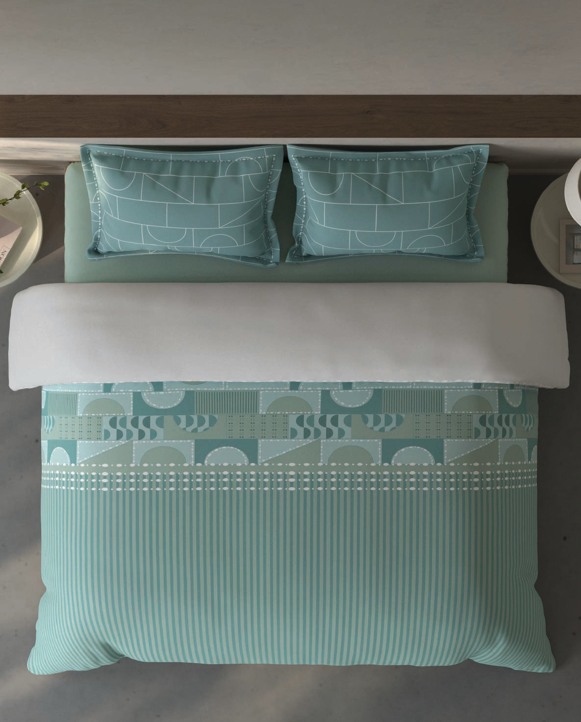 Spaces Fiora Light Green Geometric 100% Cotton Bedding Set - 108 x 108 Inches