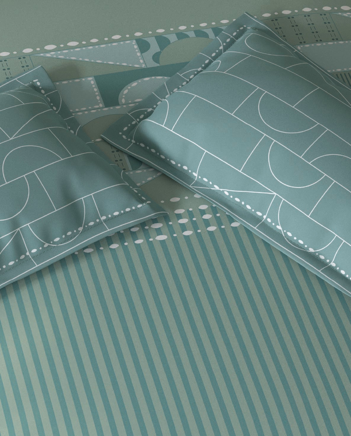 Spaces Fiora Light Green Geometric 100% Cotton Bedding Set - 108 x 108 Inches
