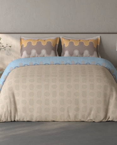 Spaces Fiora Beige Geometric 100% Cotton Bedding Set - 108 x 108 Inches