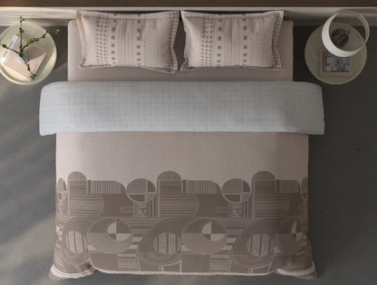 Spaces Fiora Light Taupe Geometric 100% Cotton Bedding Set - 108 x 108 Inches