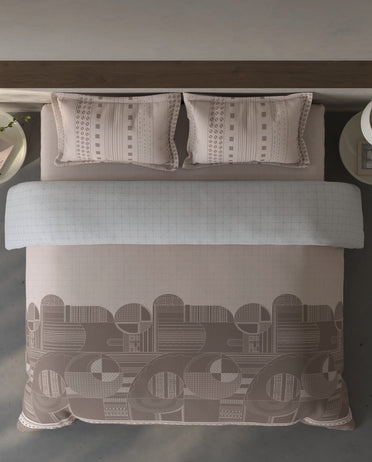 Spaces Fiora Light Taupe Geometric 100% Cotton Bedding Set - 108 x 108 Inches