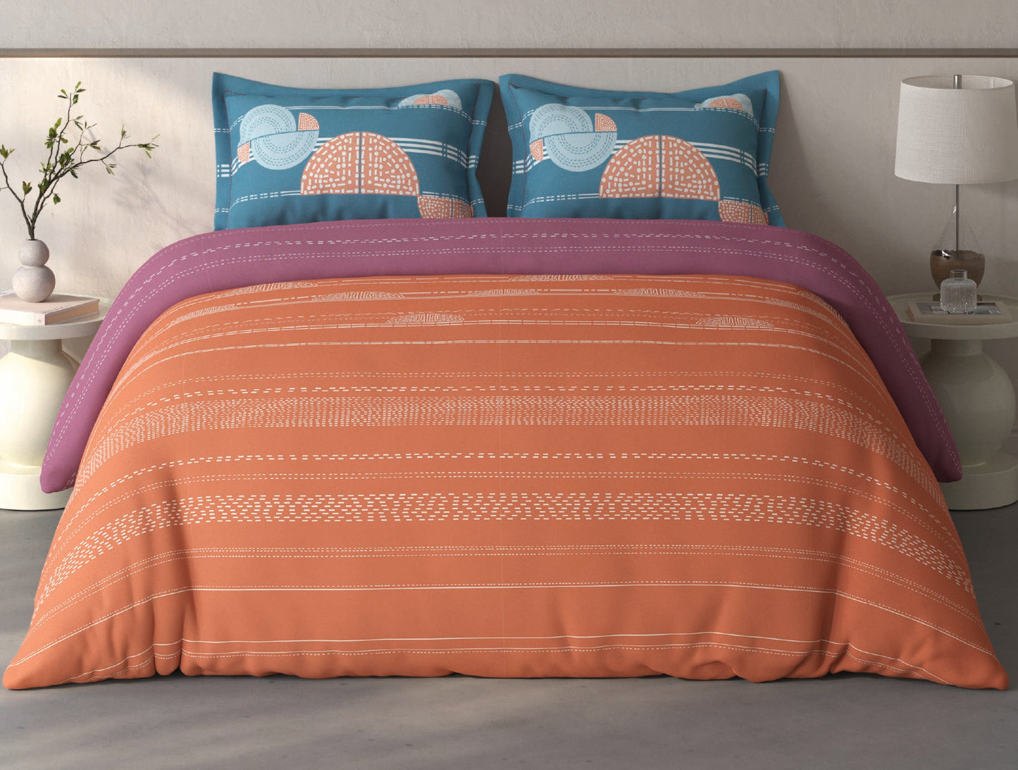 Spaces Fiora Rust Geometric 100% Cotton Bedding Set - 108 x 108 Inches