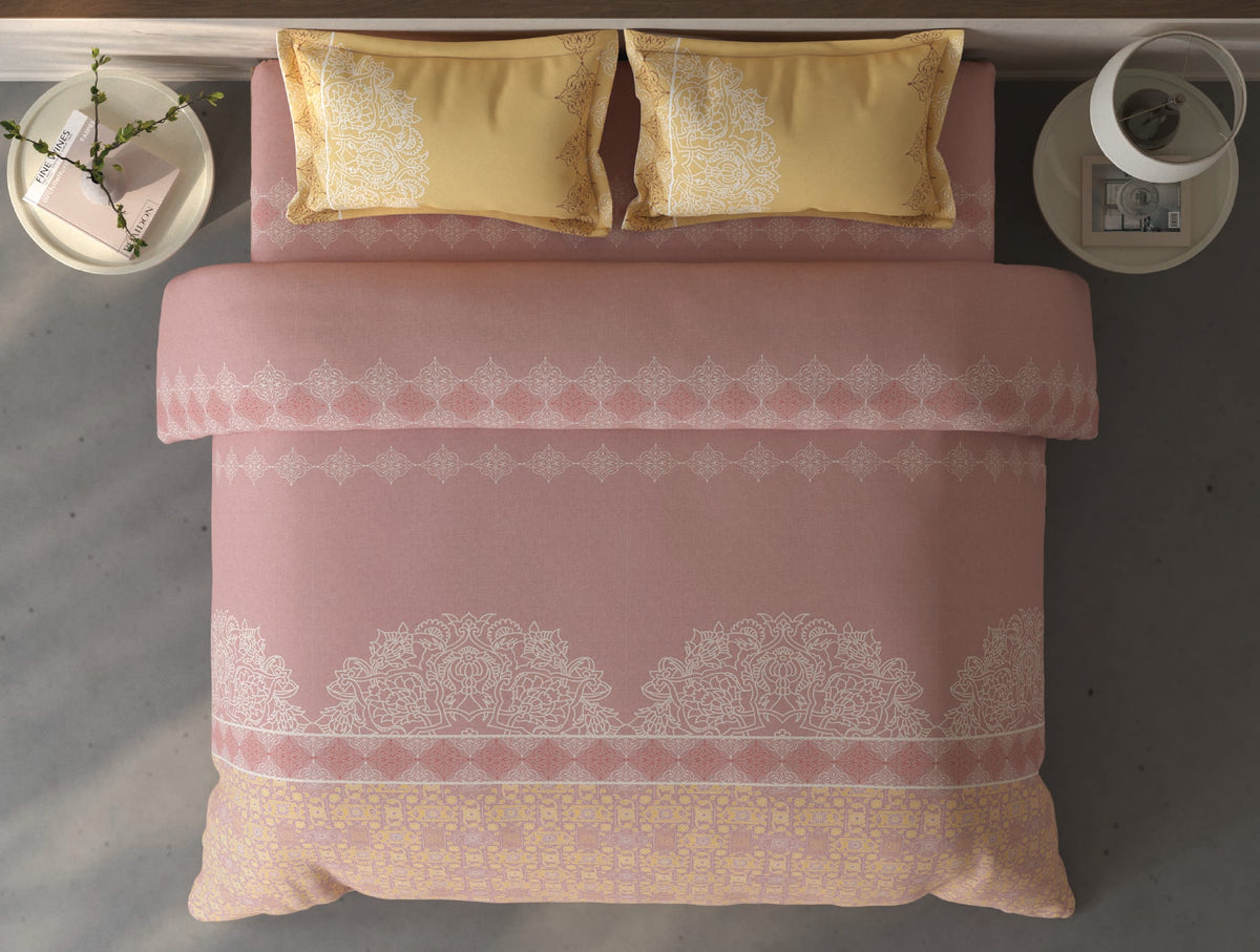 Spaces Fiora Blush Ornate 100% Cotton Double Duvet Cover - 88 x 106 Inches