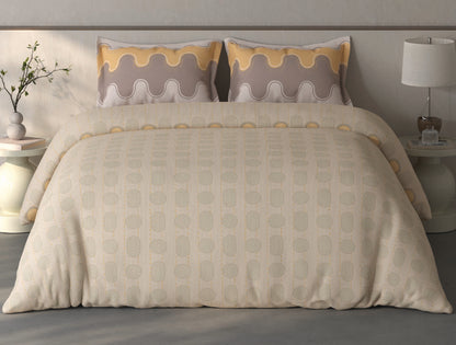 Spaces Fiora Beige Geometric 100% Cotton Double Duvet Cover - 88 x 106 Inches