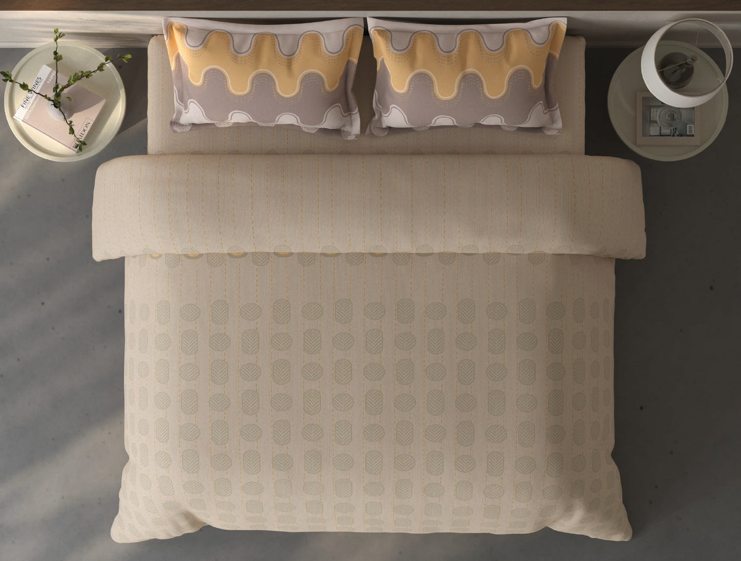 Spaces Fiora Beige Geometric 100% Cotton Double Duvet Cover - 88 x 106 Inches