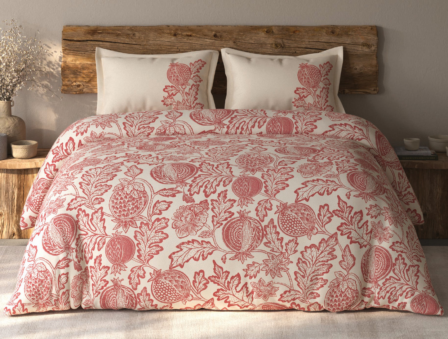 Spaces Organic Cotton Dark Red Floral Large Bedsheet with 2 Pillow Covers - 108 x 108 Inches