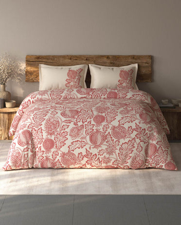 Spaces Organic Cotton Dark Red Floral Large Bedsheet with 2 Pillow Covers - 108 x 108 Inches