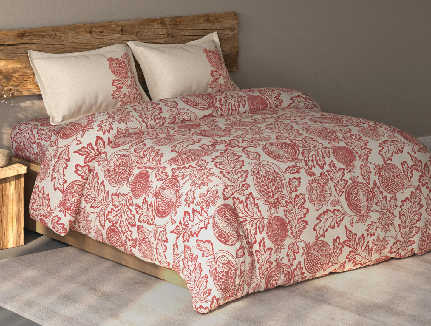 Spaces Organic Cotton Dark Red Floral Large Bedsheet with 2 Pillow Covers - 108 x 108 Inches