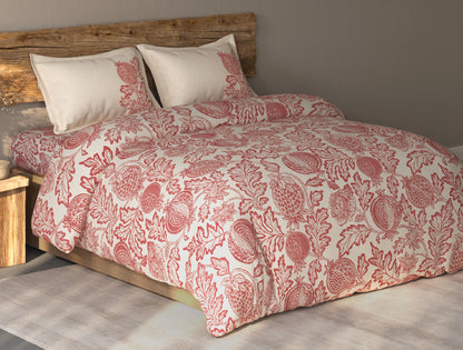 Spaces Organic Cotton Dark Red Floral Large Bedsheet with 2 Pillow Covers - 108 x 108 Inches