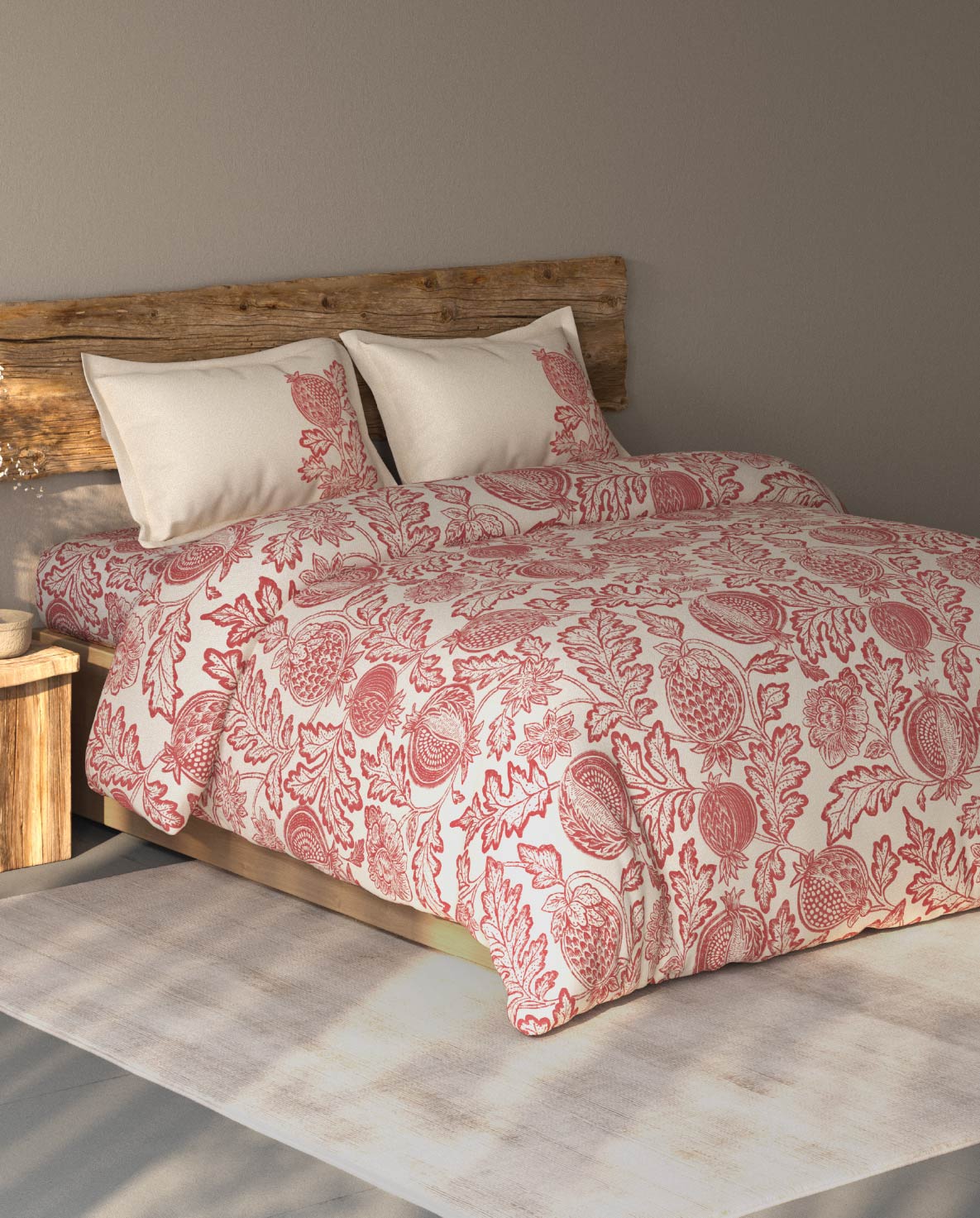 Spaces Organic Cotton Dark Red Floral Large Bedsheet with 2 Pillow Covers - 108 x 108 Inches